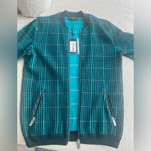 Emporio Armani Teal and Black Checkered Jacket